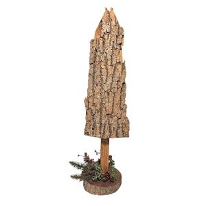 Hand Crafted Rustic Bark Tree Decor with Festive Greenery 23 inches
